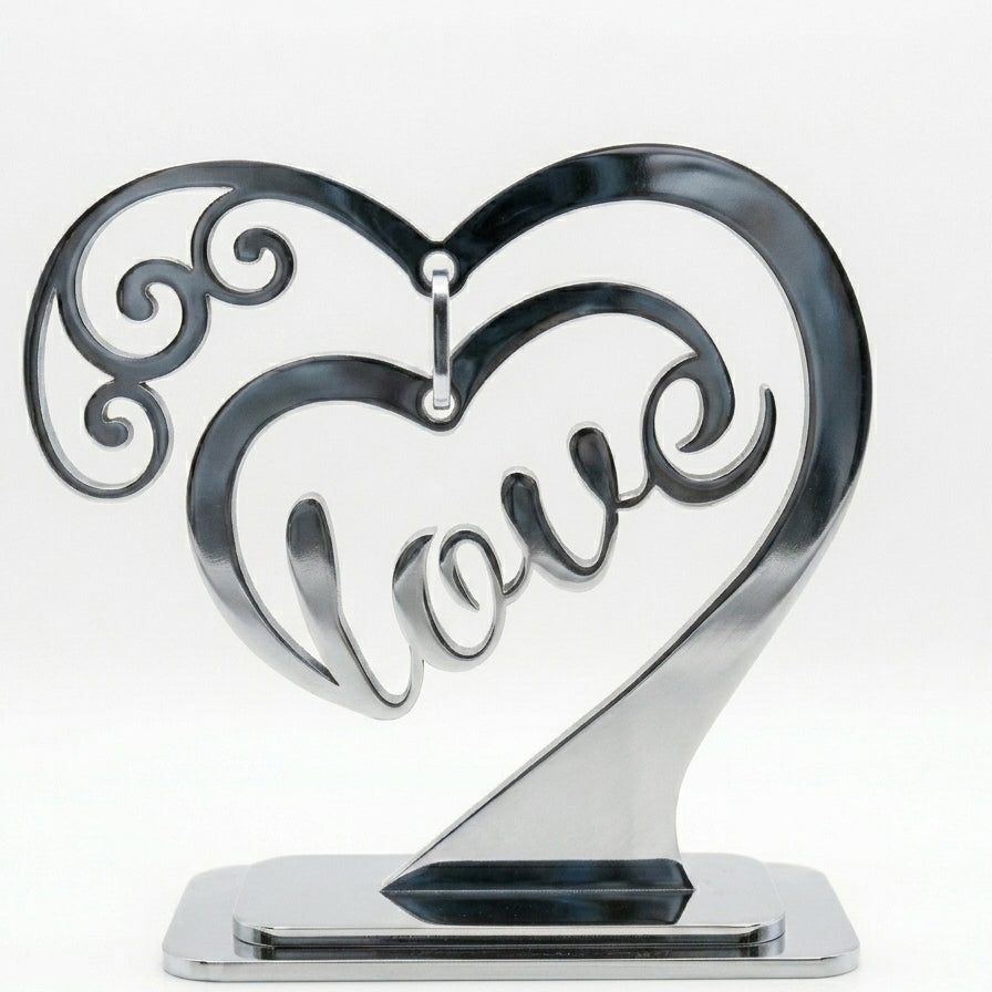 Love Heart Filigree Table Décor – Freestanding Laser-Cut Art | 5 Finish Options