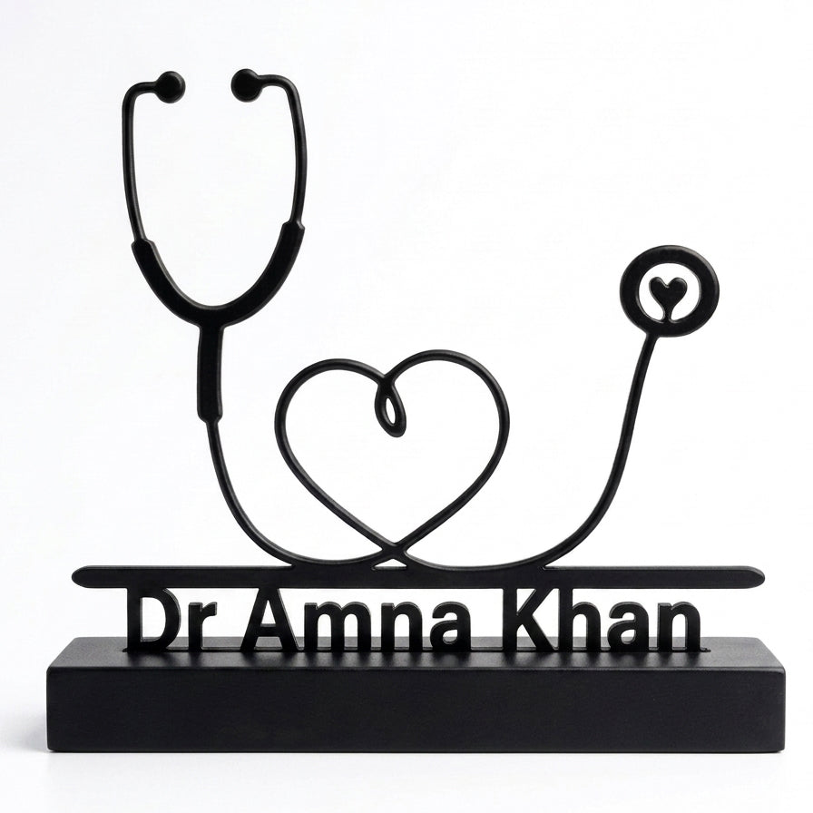 Customized Doctor Name Stethoscope Heart Desk Décor – Laser-Cut | Medical Gift | 4 Finish Options