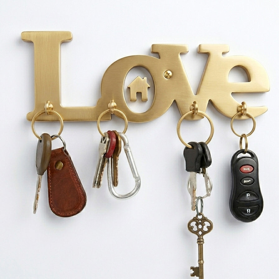 Love Wall Key Holder with Hooks – Laser-Cut Wood & Metal | Entryway Home Décor