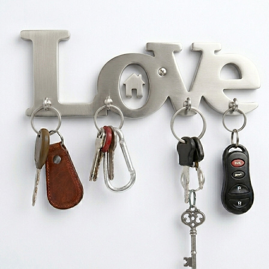 Love Wall Key Holder with Hooks – Laser-Cut Wood & Metal | Entryway Home Décor