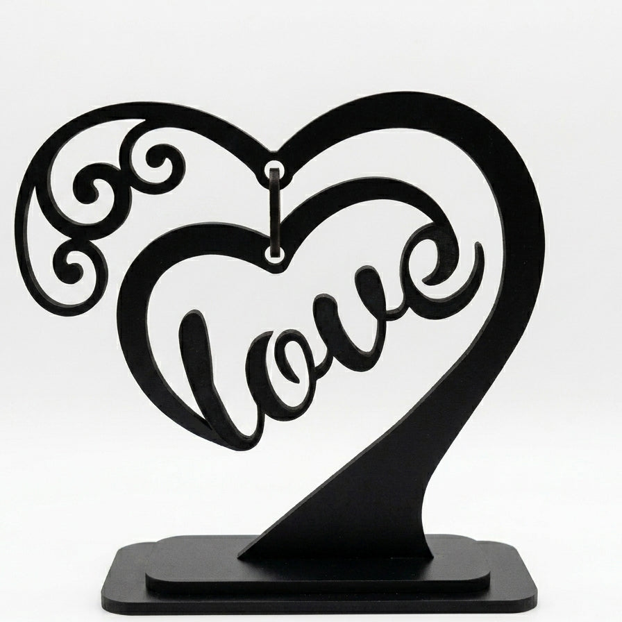 Love Heart Filigree Table Décor – Freestanding Laser-Cut Art | 5 Finish Options