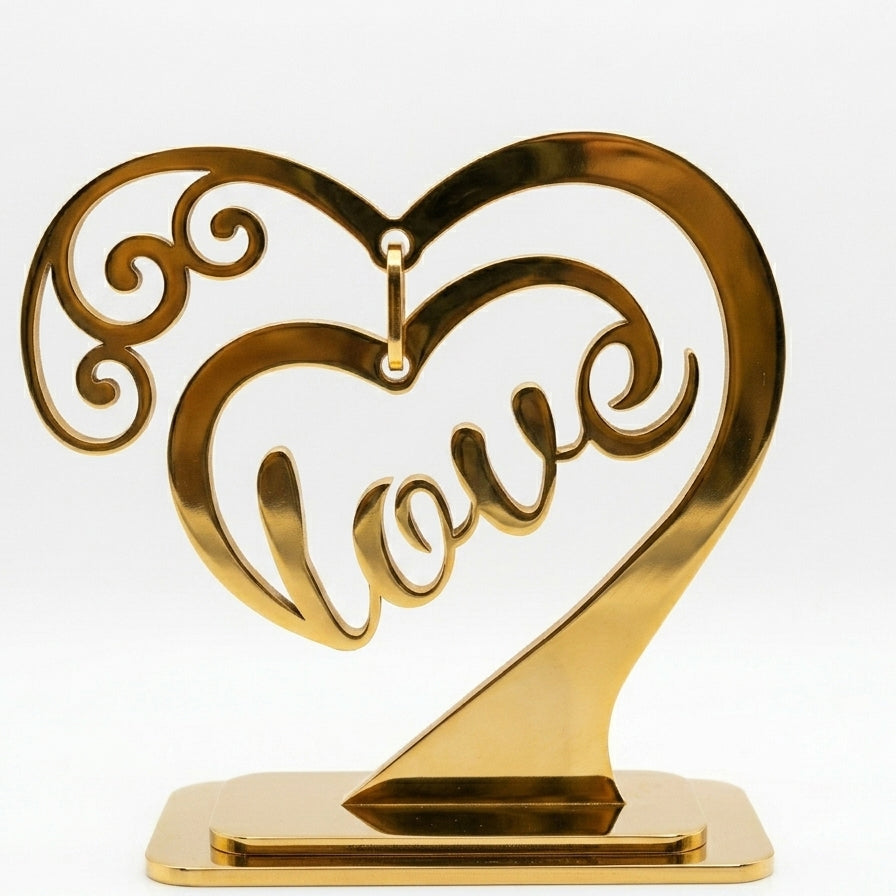 Love Heart Filigree Table Décor – Freestanding Laser-Cut Art | 5 Finish Options