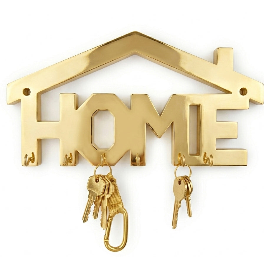 HOME House-Shaped Wall Key Holder with Hooks – Wooden & Metal | Entryway Wall Décor