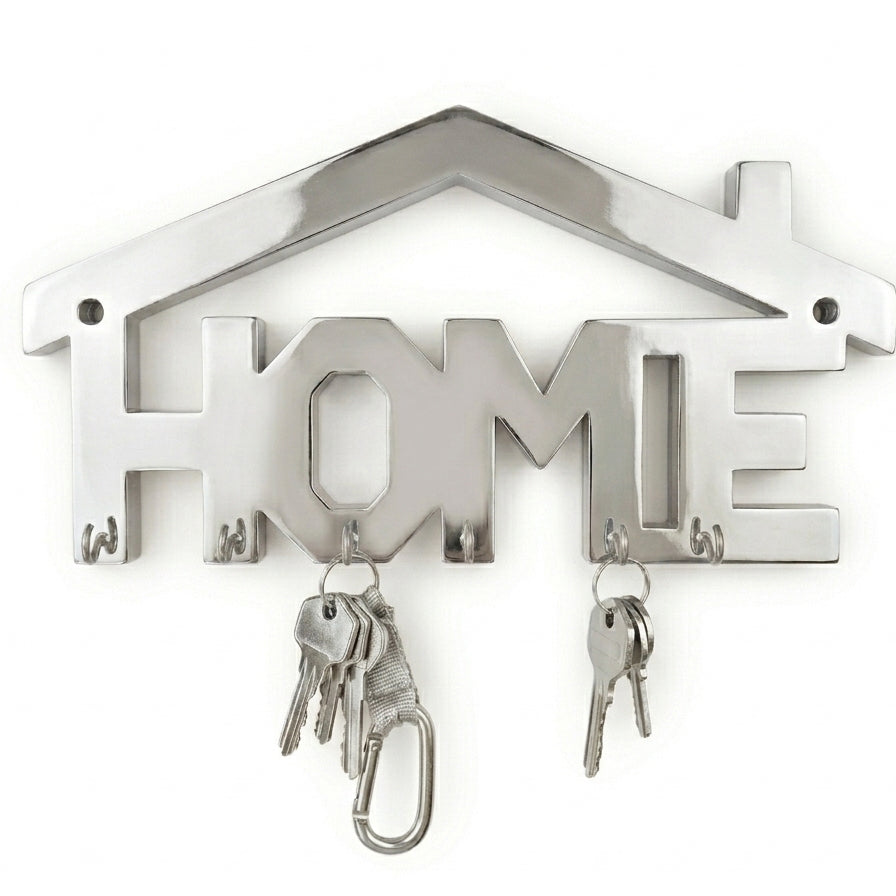 HOME House-Shaped Wall Key Holder with Hooks – Wooden & Metal | Entryway Wall Décor