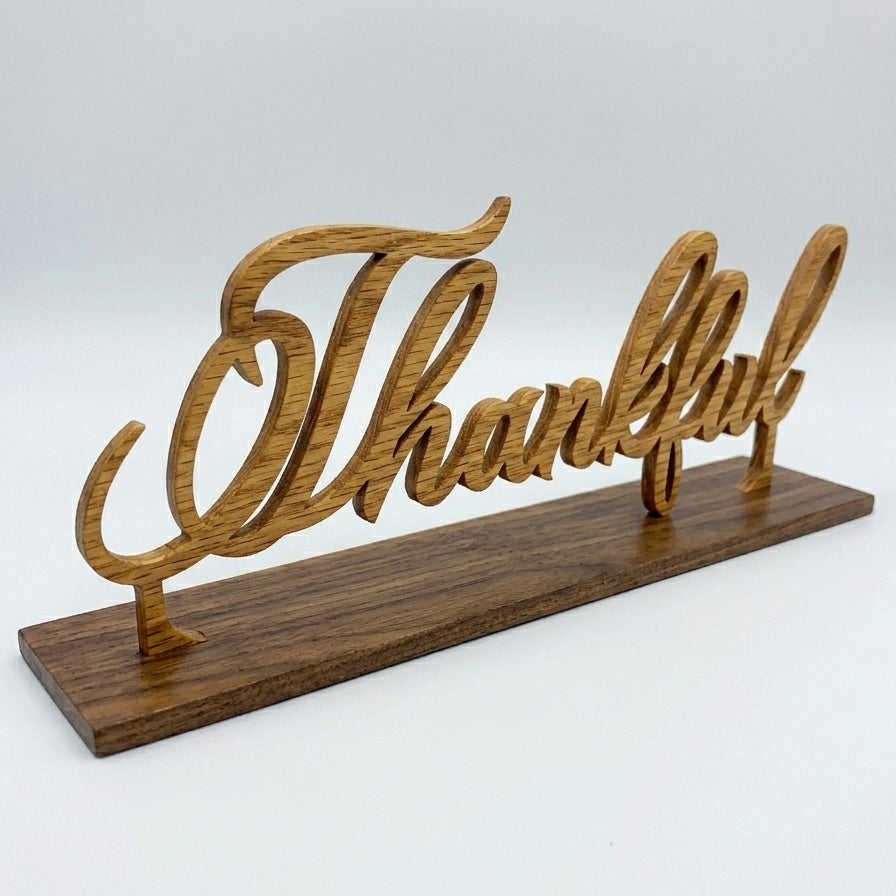 Customized Cursive Word Sign with Base Stand – Hand Cut Lasani Wood | Table & Desk Décor