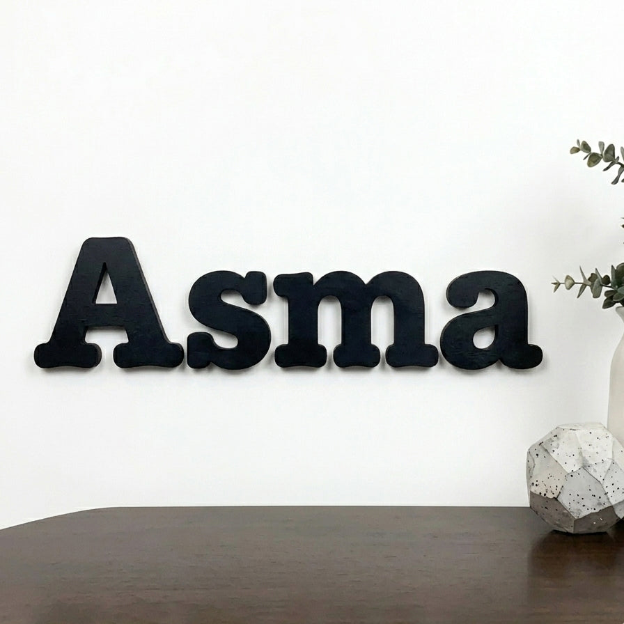 Customized Bold Name Wall Sign – Hand Cut Lasani Wood | Personalized Wall Art