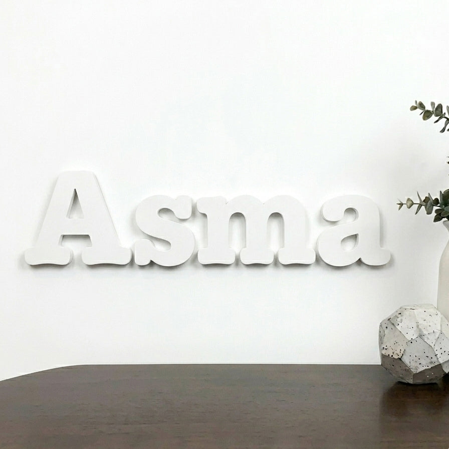 Customized Bold Name Wall Sign – Hand Cut Lasani Wood | Personalized Wall Art