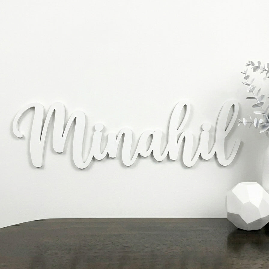 Customized Cursive Name Wall Sign – Hand Cut Lasani Wood | Personalized Wall Art