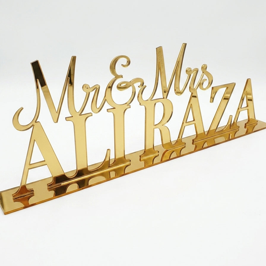 Customized Mr & Mrs Name Sign with Base Décor – Handcrafted Wood | Wedding Gift | 5 Colors