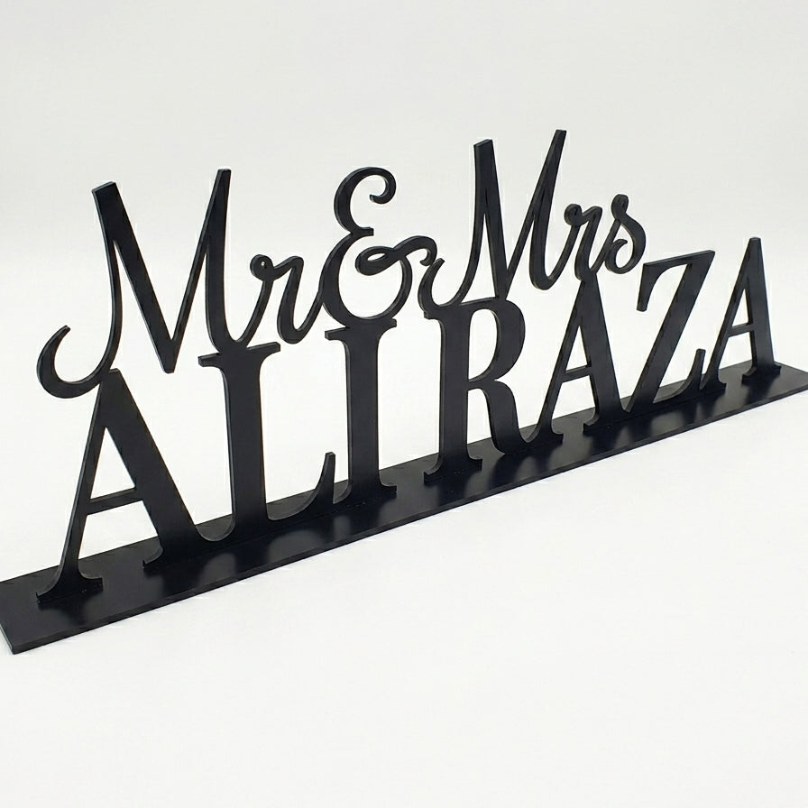 Customized Mr & Mrs Name Sign with Base Décor – Handcrafted Wood | Wedding Gift | 5 Colors