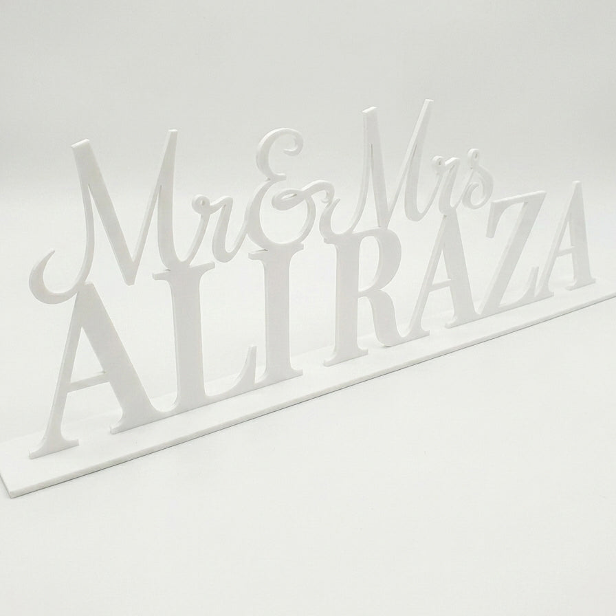 Customized Mr & Mrs Name Sign with Base Décor – Handcrafted Wood | Wedding Gift | 5 Colors