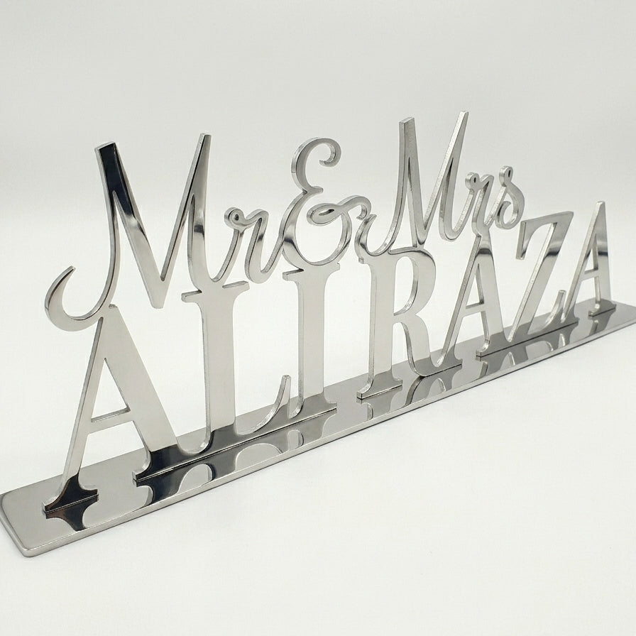 Customized Mr & Mrs Name Sign with Base Décor – Handcrafted Wood | Wedding Gift | 5 Colors