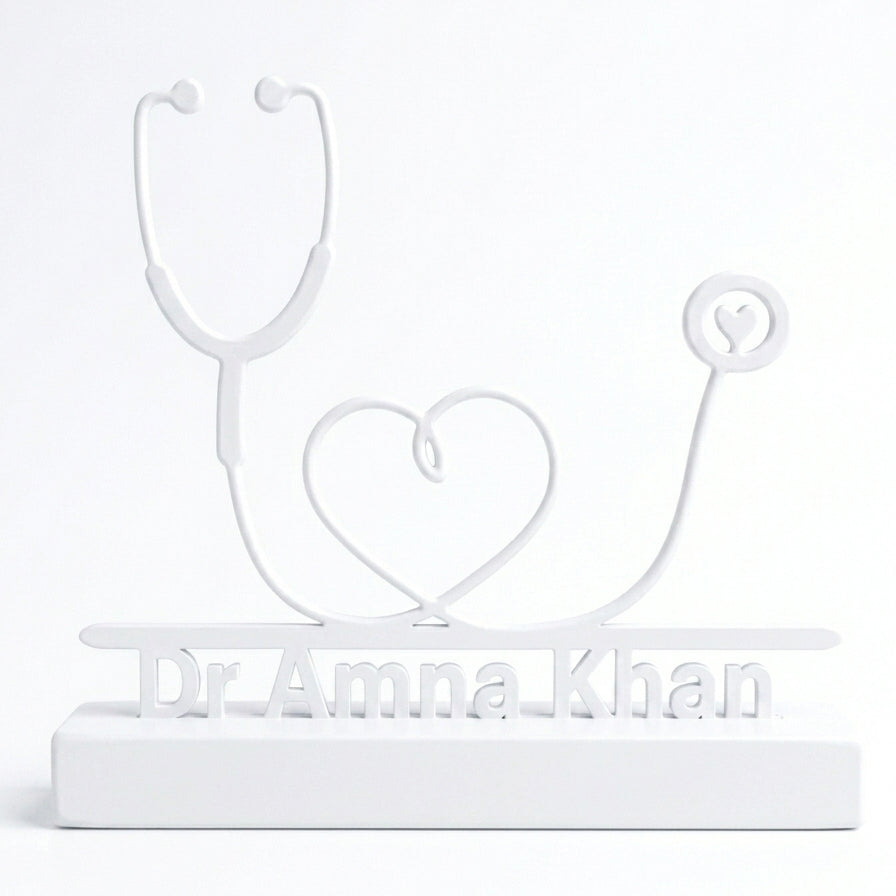 Customized Doctor Name Stethoscope Heart Desk Décor – Laser-Cut | Medical Gift | 4 Finish Options