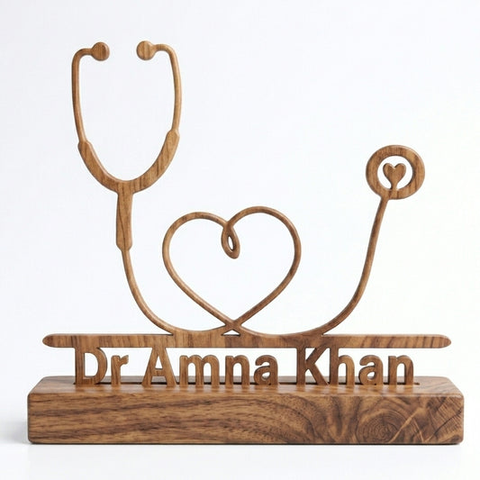 Customized Doctor Name Stethoscope Heart Desk Décor – Laser-Cut | Medical Gift | 4 Finish Options