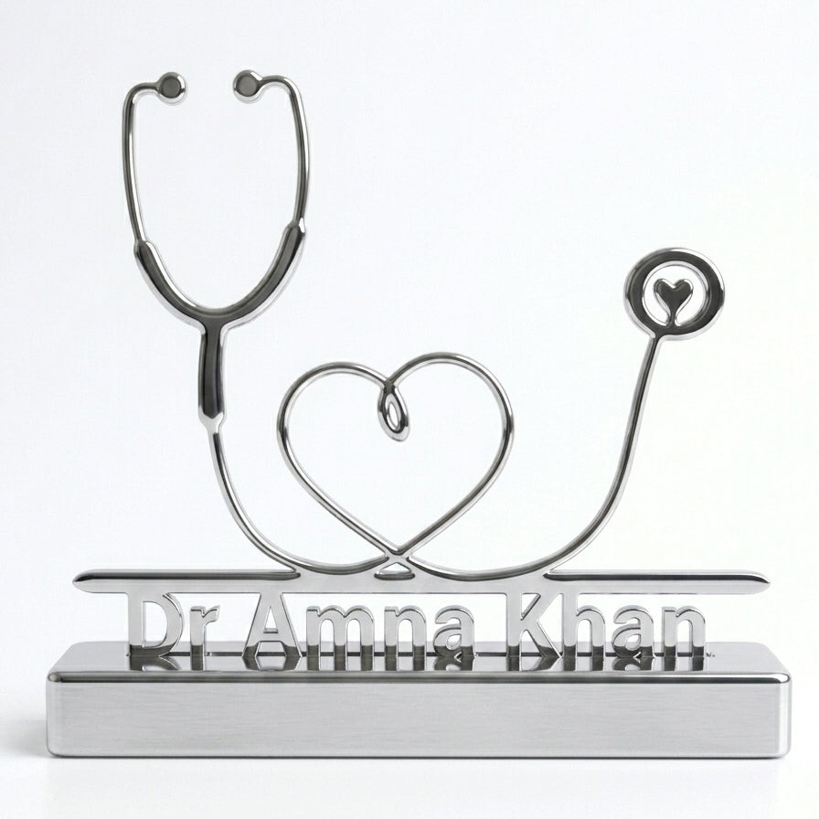 Customized Doctor Name Stethoscope Heart Desk Décor – Laser-Cut | Medical Gift | 4 Finish Options