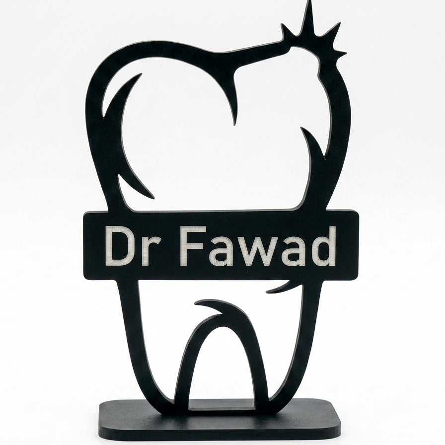 Customized Dentist Name Tooth-Shaped Desk Décor – Laser-Cut | Dentist Gift | 5 Finish Options