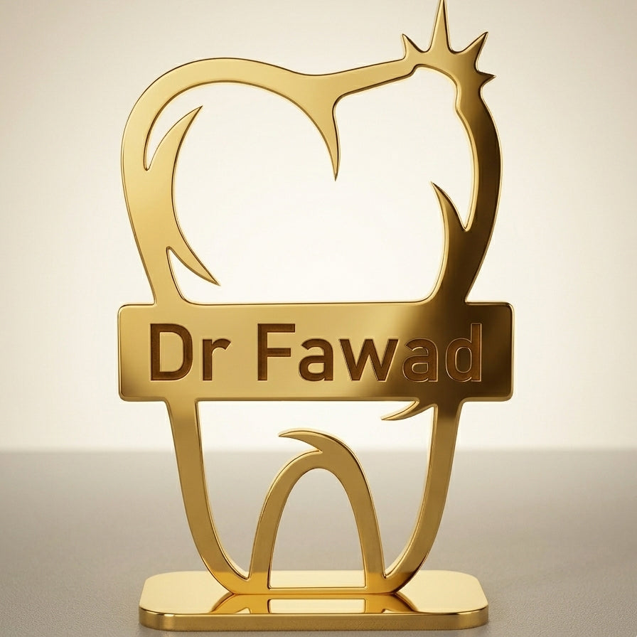 Customized Dentist Name Tooth-Shaped Desk Décor – Laser-Cut | Dentist Gift | 5 Finish Options