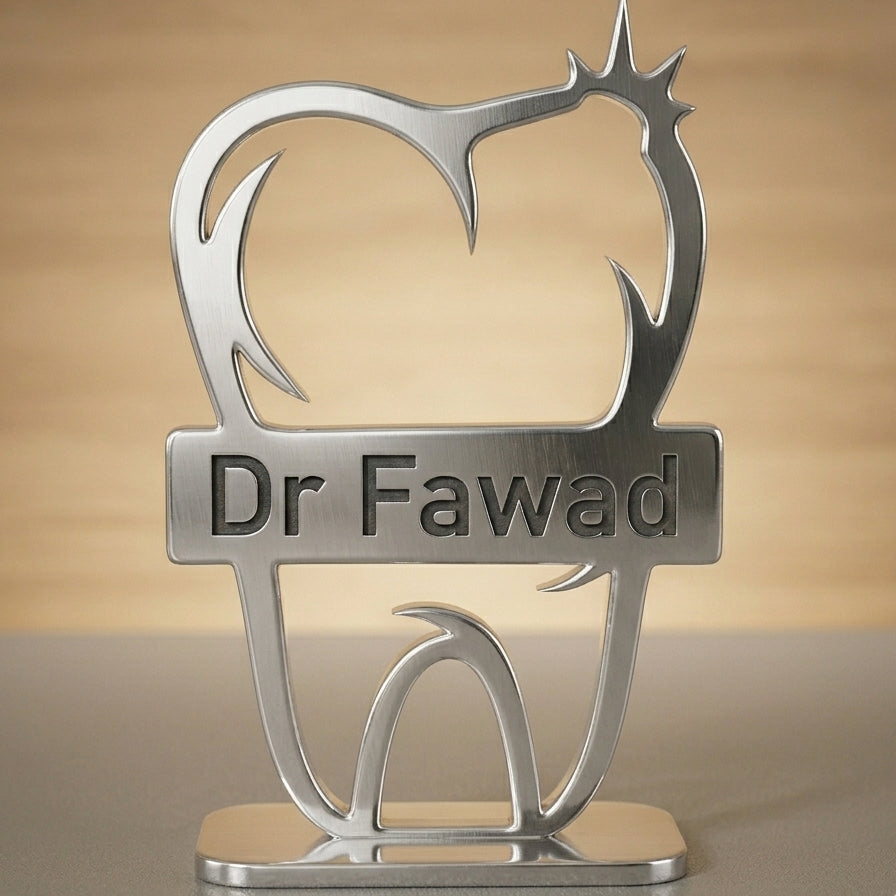 Customized Dentist Name Tooth-Shaped Desk Décor – Laser-Cut | Dentist Gift | 5 Finish Options