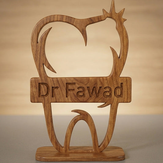 Customized Dentist Name Tooth-Shaped Desk Décor – Laser-Cut | Dentist Gift | 5 Finish Options