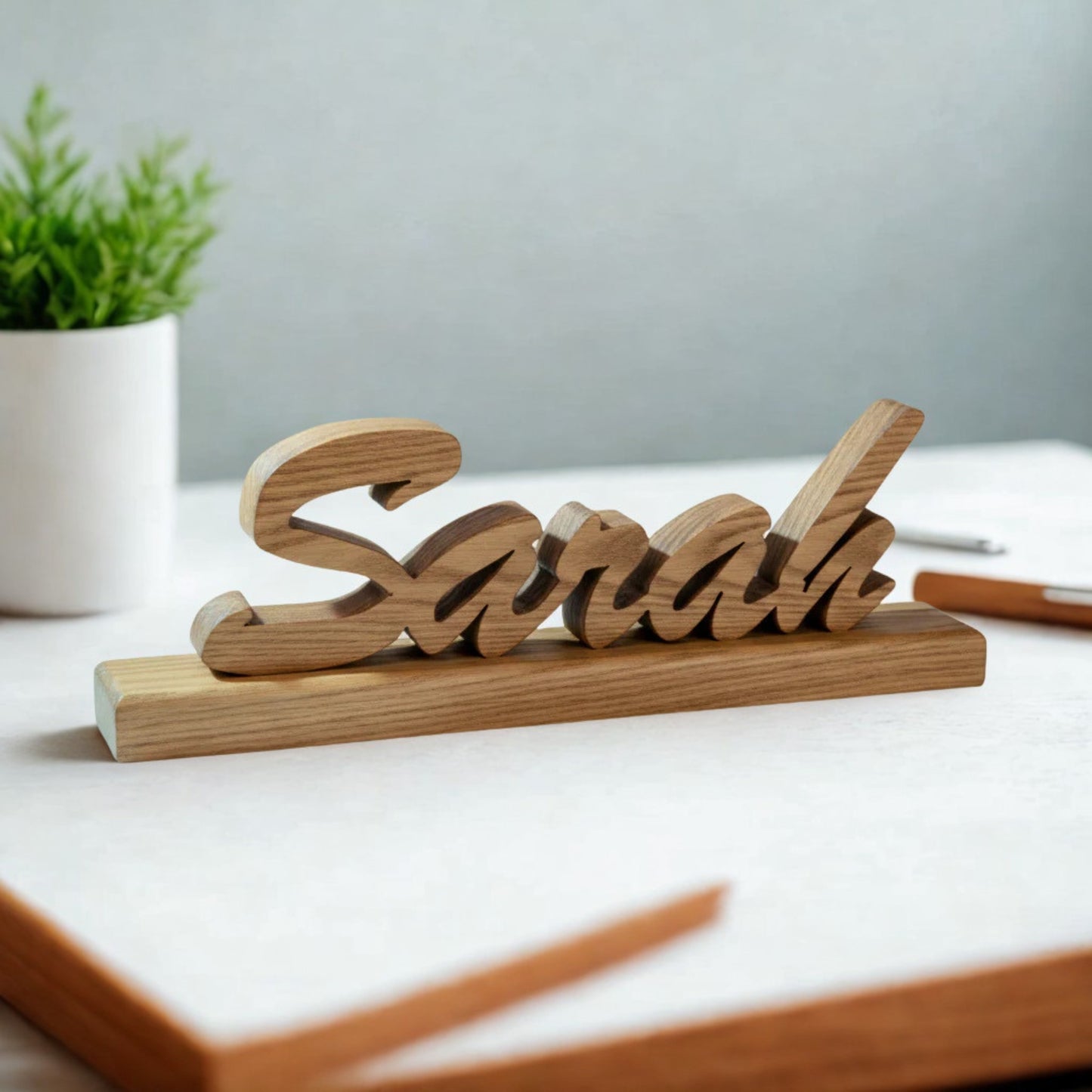 Customized Cursive Name Cutout for Table & Desk – Handcrafted Lasani Wood